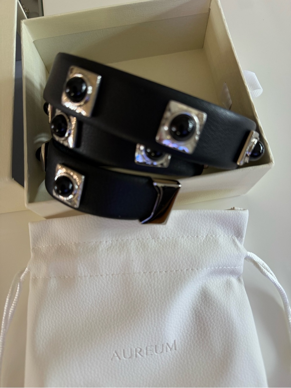 The AUREUM N0.2 Collective Studded Black Belt with a Silver-Tone Buckle Size XXS - Picture 2 of 11